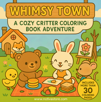 Whimsy Town Cozy Critter Coloring Book With 30 Pages